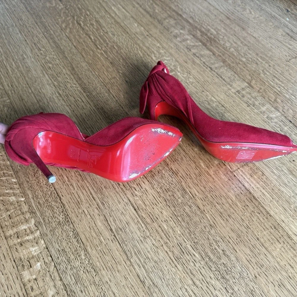CHRISTIAN LOUBOUTIN Suede Barbara 100 Peep Toe Pumps 36 Oeillet size 37.5